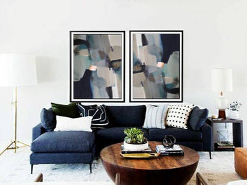 Navy Horizon Abstract wall art-2 pannel