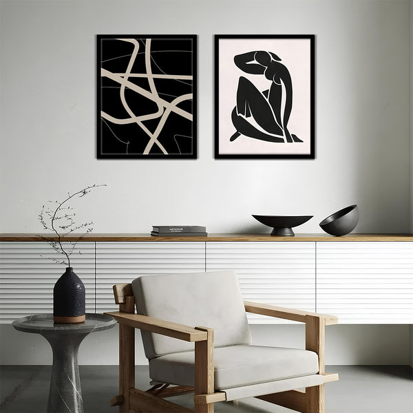 Abstract Black  Lines Modern Wall Art-2 Panel