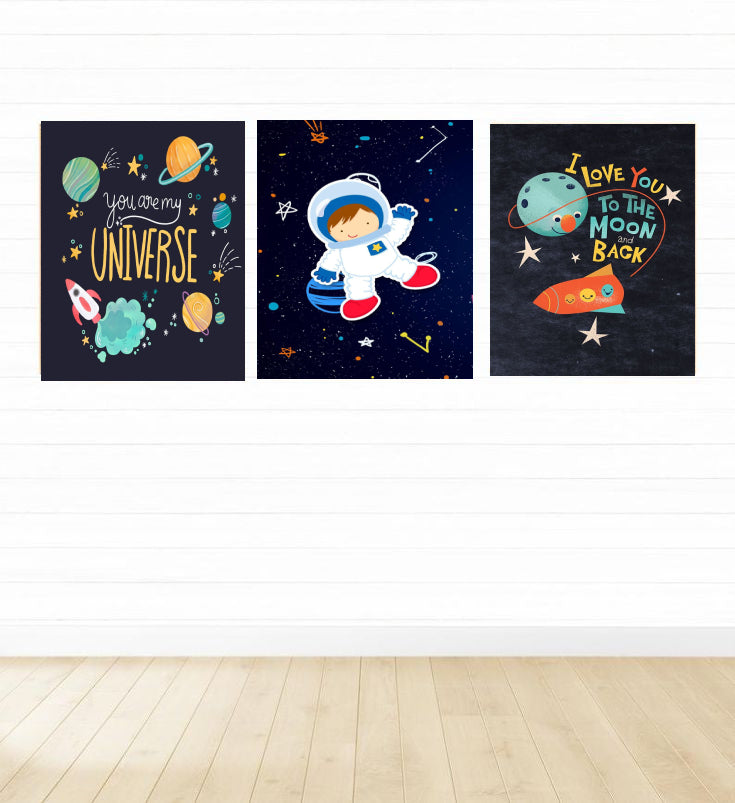 Astronaut Theme Kids Wall Art-3 Panel