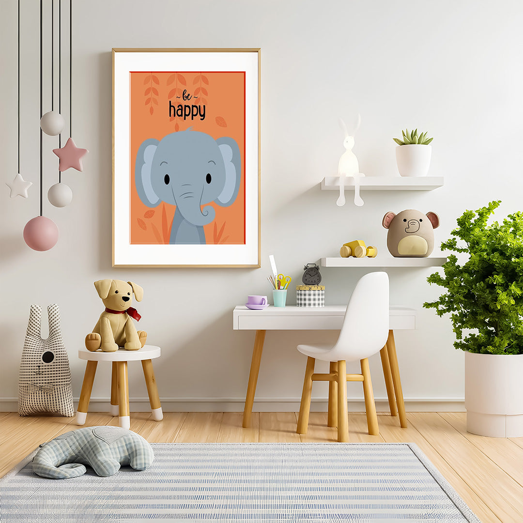 Be Happy Elephant Kids Wall Art-1 Panel (1)