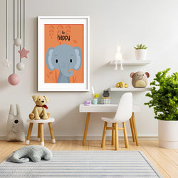 Be Happy Elephant Kids Wall Art-1 Panel (1)