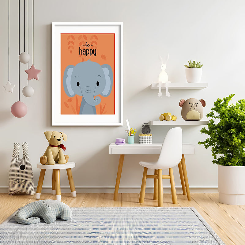 Be Happy Elephant Kids Wall Art-1 Panel (1)