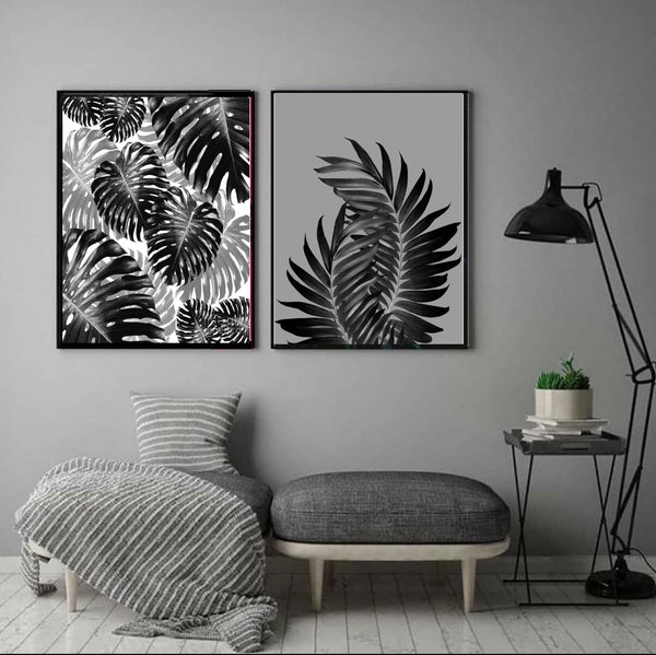 Black Bloom Monstera Wall Art-2 panel