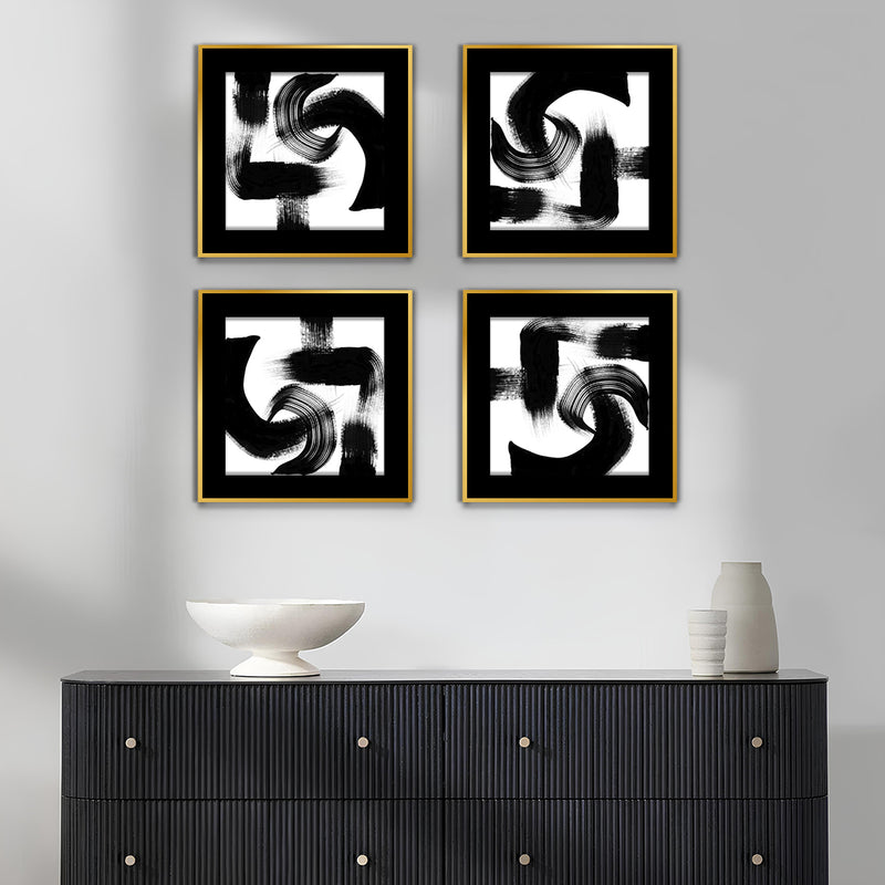 Black In Depth Abstract Wall Art-4 Panel