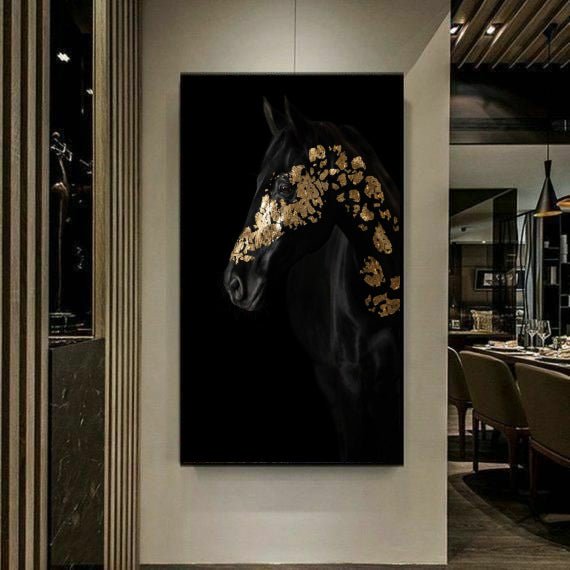 Black Knight Horse Wall Art-1 Pannel