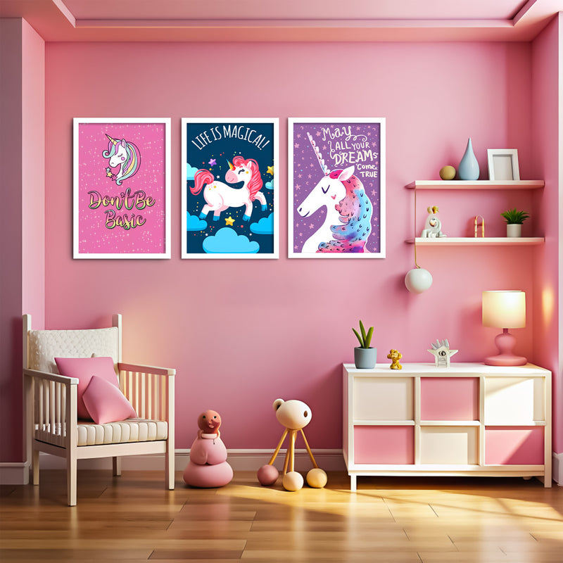 Don't Be Basic Unicorn Theme Kids Wall Art-3 Panel (1)