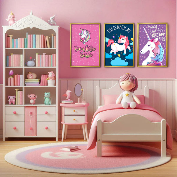 Don't Be Basic Unicorn Theme Kids Wall Art-3 Panel (1)