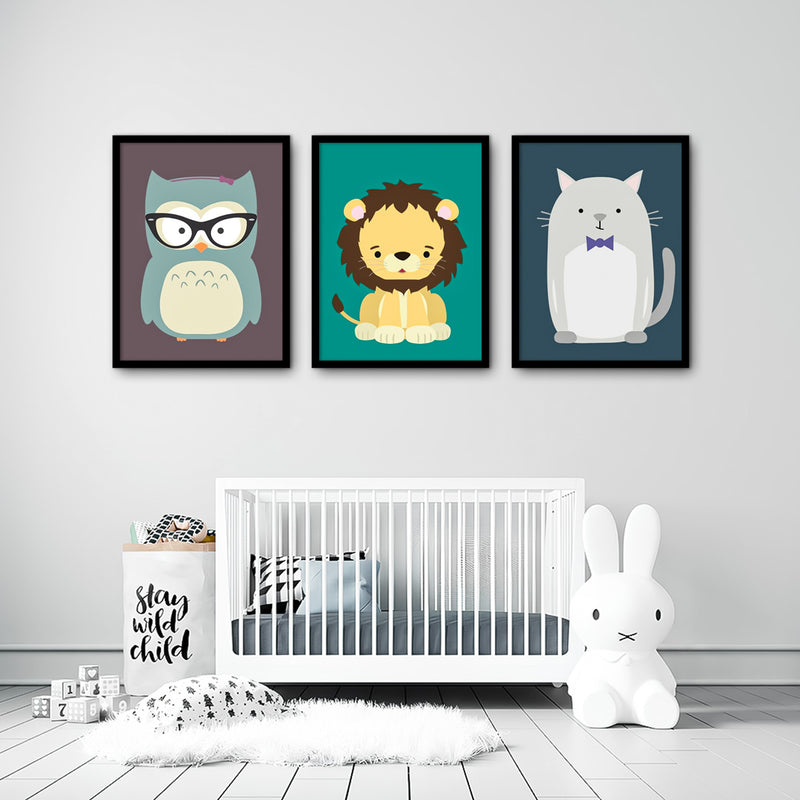 Furry Friends Animal Kids Wall Art-3 Panel (1)