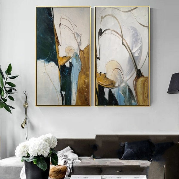 Gilded Serenity Abstract Wall Art-2 Pannel