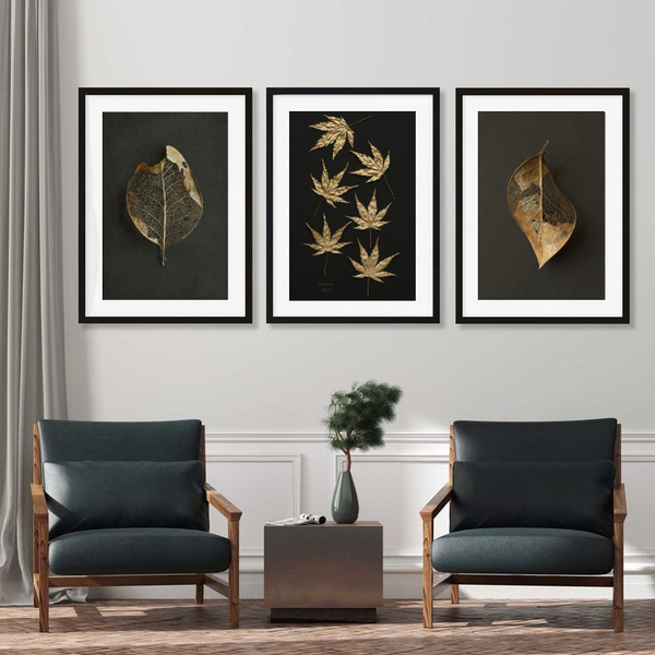 Golden Dry Leaves Modern Wall Art-3 Panel