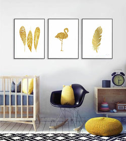 Golden Flamingo Modern Wall Art-3 Panel