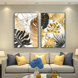 Golden Gaze Monstera Wall Art-3 Panel