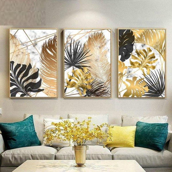 Golden Magic Blooms Wall Art-3 Panel