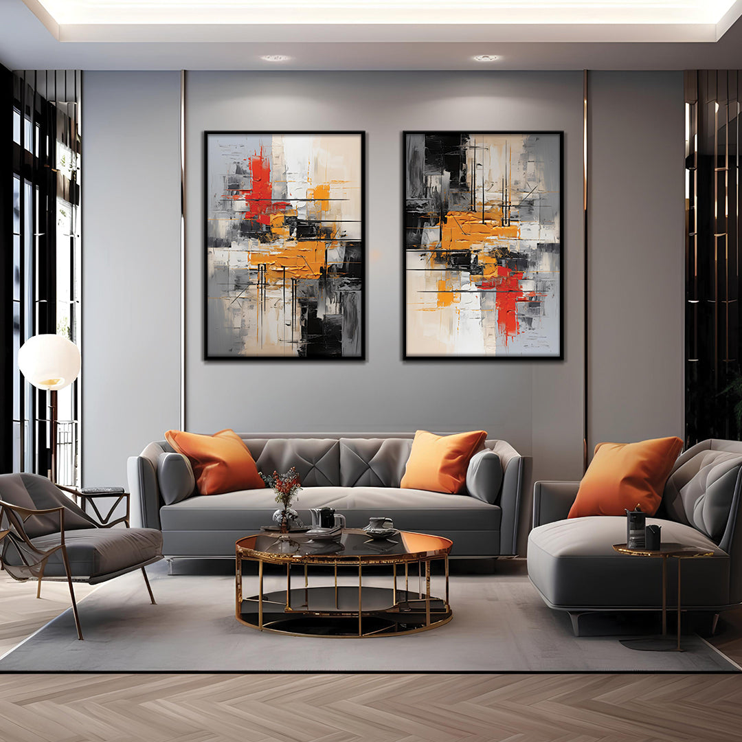 Grayscale Blaze-2 Panel Wall Art
