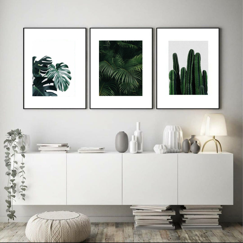 Green Cactus Nature Wall Art-3 Pannel