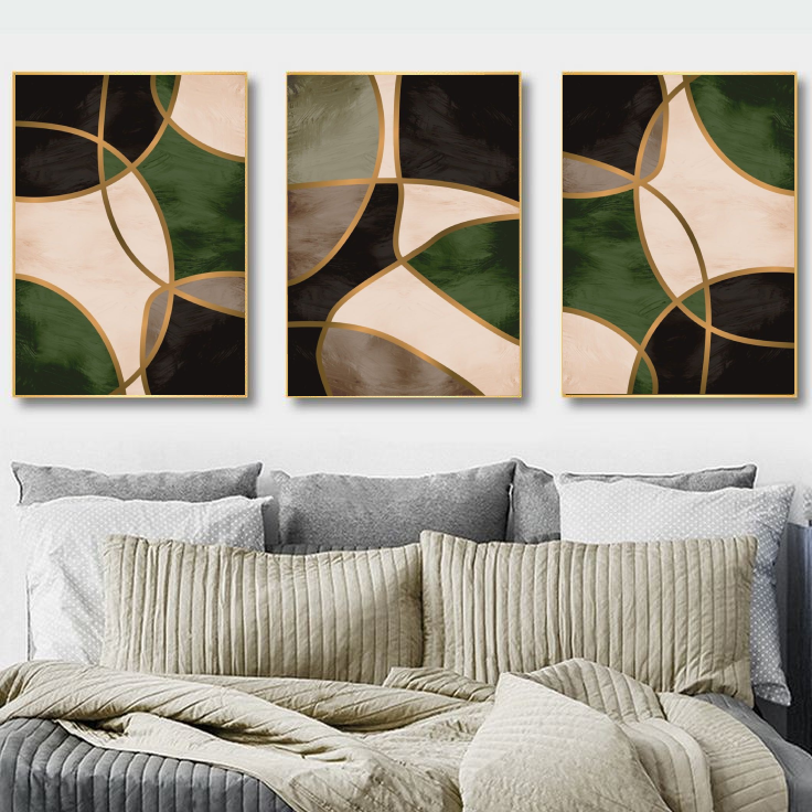 Green Eminence Abstract Wall Art-3 Pannel