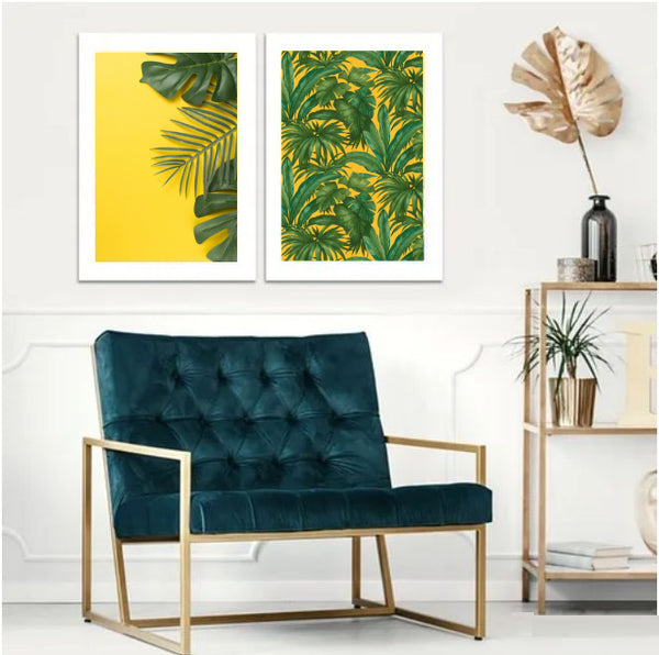 Green Monstera With Yellow Background Wall Art-2 Panel