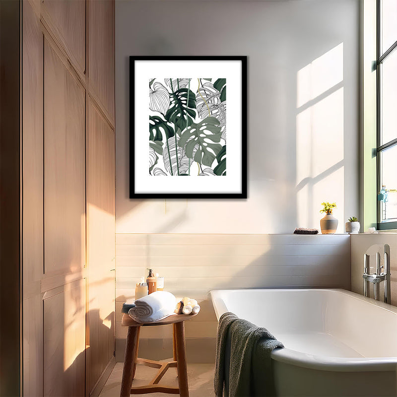 Green Monstera Washroom Wall Art-1 Pannel