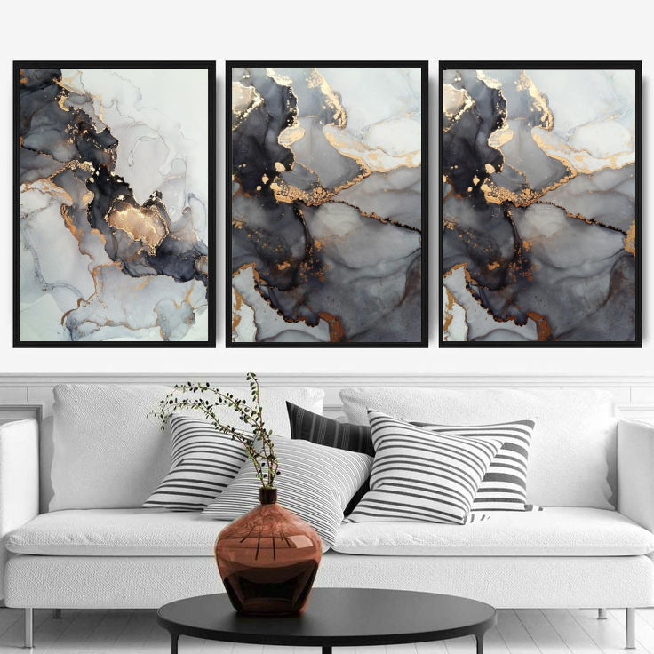 Grey Matter Abstract Wall Art-3 Pannel