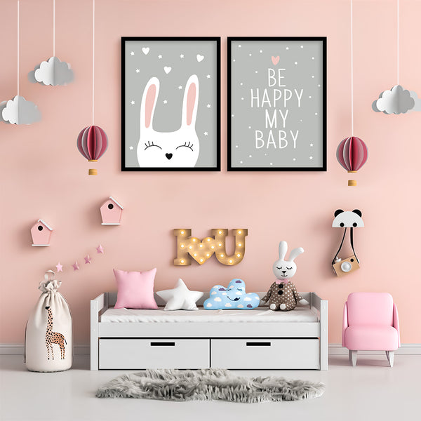 Grey & Pink Nursery Wall Art-2 Panel (1)