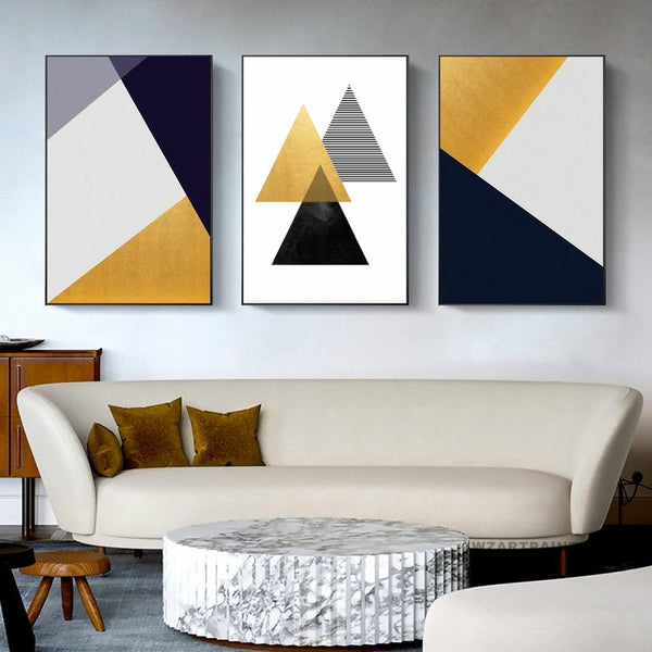 Mustard & Navy Minimal Modern Wall Art-3 Panel