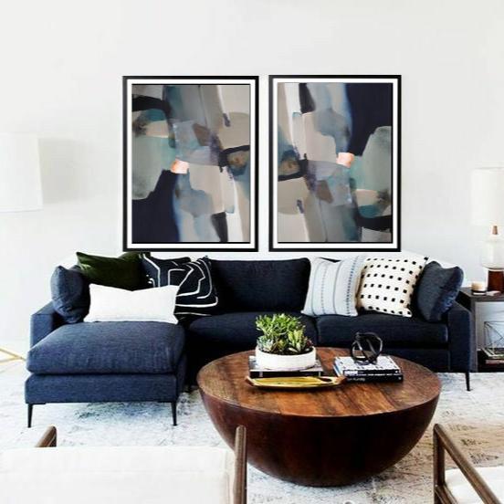 Navy Horizon Abstract wall art-2 pannel
