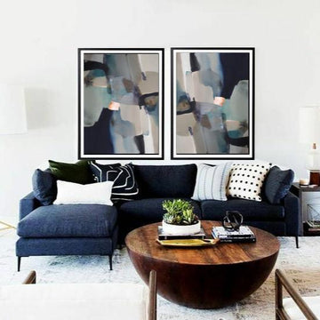 Navy Horizon Abstract wall art-2 pannel
