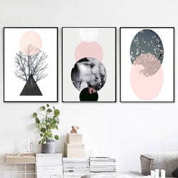 Nordic Modern Pink & Grey Minimal Wall Art-3 Panel