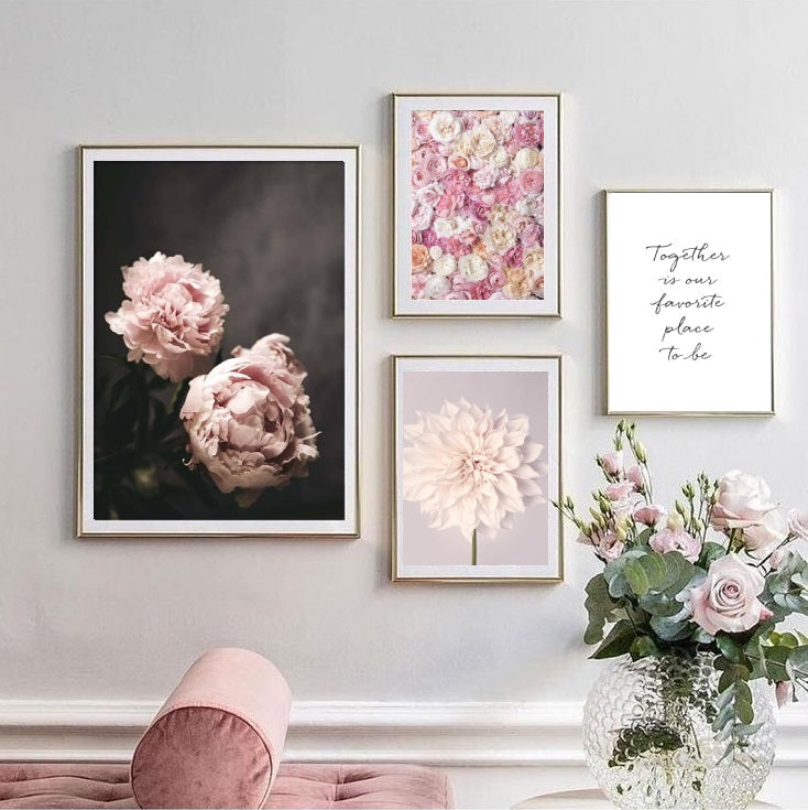 Pink Peonies Aura Wall Art-4 Pannel