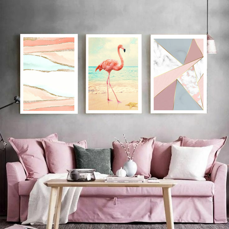 Pink Shimmer Modern Minimal Wall Art-3 Panel