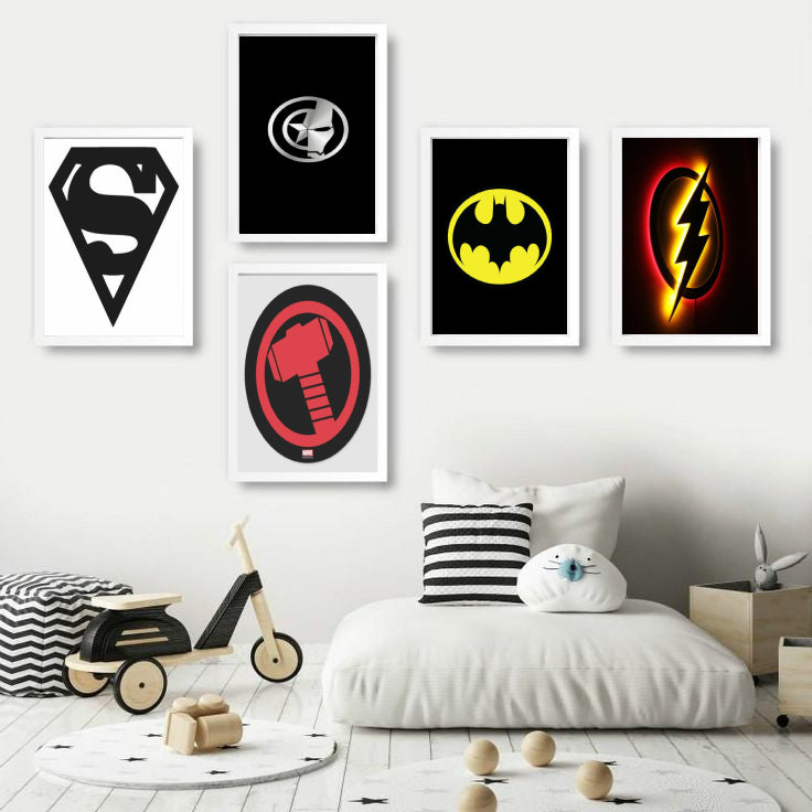 Superhero Logos Kids Wall Art-5 Panel