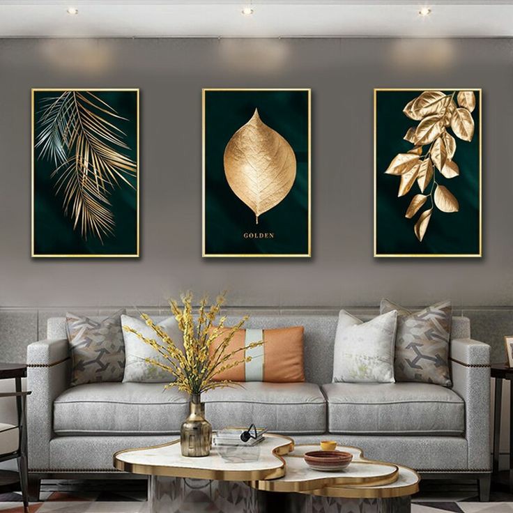 Tropical Bliss Golden Wall Art-3 Panel (1)