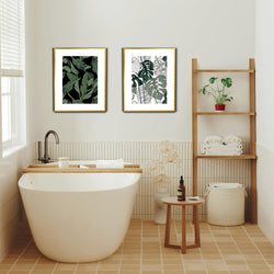 Tropical Leaves Washroom Wall Art-2 Pannel