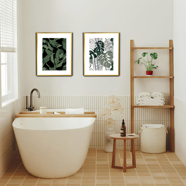 Tropical Leaves Washroom Wall Art-2 Pannel