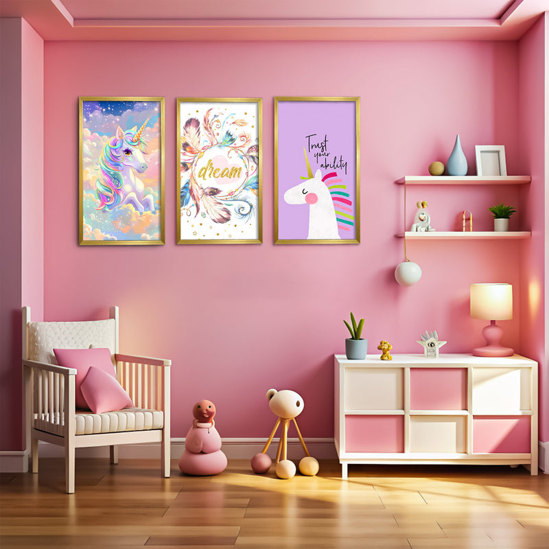 Trust Your Ability Unicorn Theme Kids Wall Art-3 Panel (1)