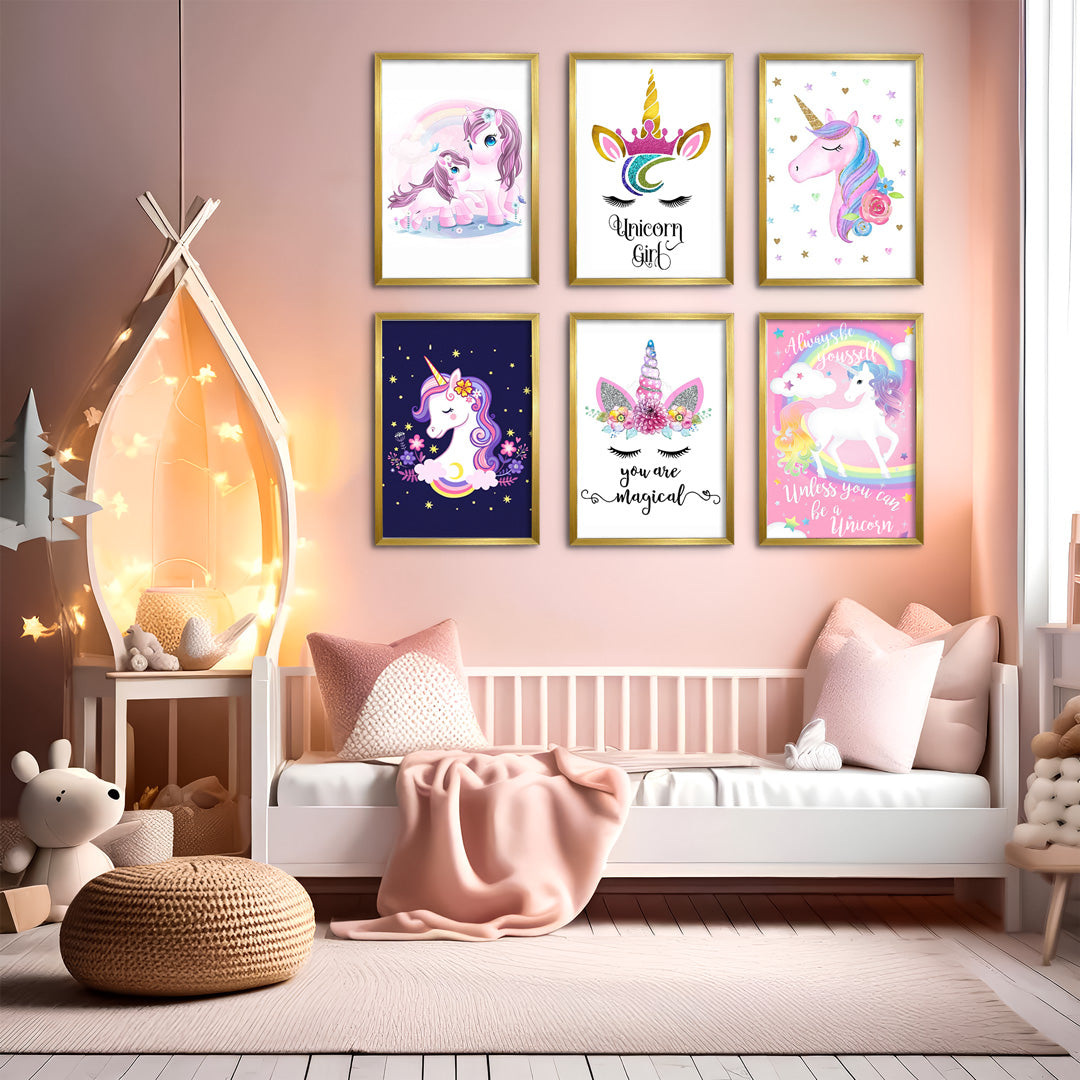 Unicorn Girl Kids Wall Art-6 Panel (1)