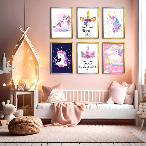 Unicorn Girl Kids Wall Art-6 Panel (1)