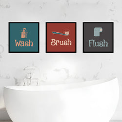 Wash Brush Flush Washroom Wall Art-3 Panel