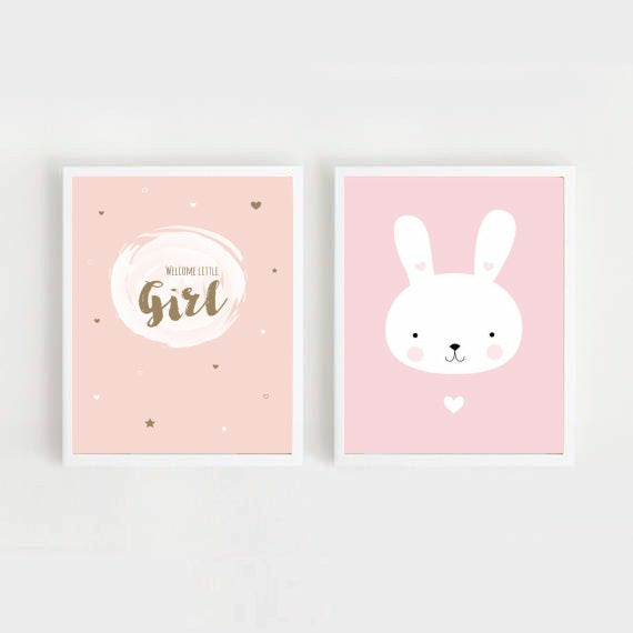 Welcome Little Girl Nursery Wall Art-2 Panel