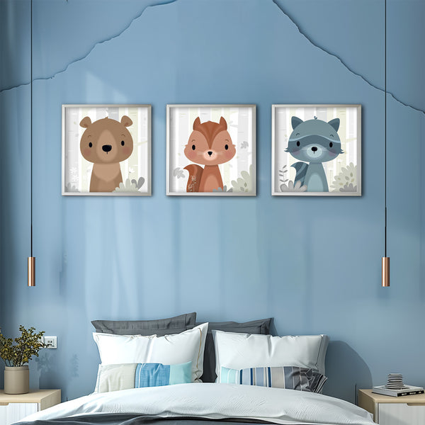 Woodland Animal Kids Wall Art-3 Panel (3)