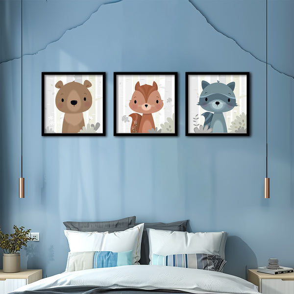 Woodland Animal Kids Wall Art-3 Panel (3)