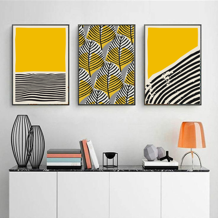 Yellow In Motion Pattern Wall Art-3 Panel