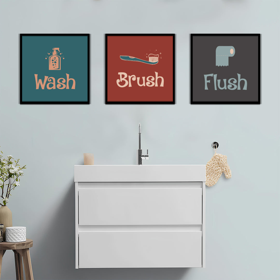 Wash Brush Flush Washroom Wall Art-3 Panel